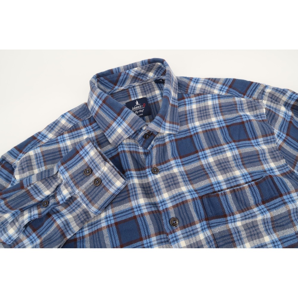 Johnnie-O Top Shelf Flannel Shirt Button Down Mens Large Blue Plaid Long Sleeve